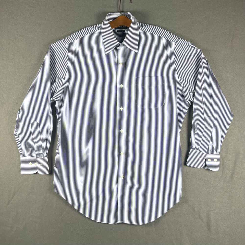 Lauren Ralph Lauren Blue Pin Striped Mens Shirt Size 16 32/33 Long Sleeve EUC